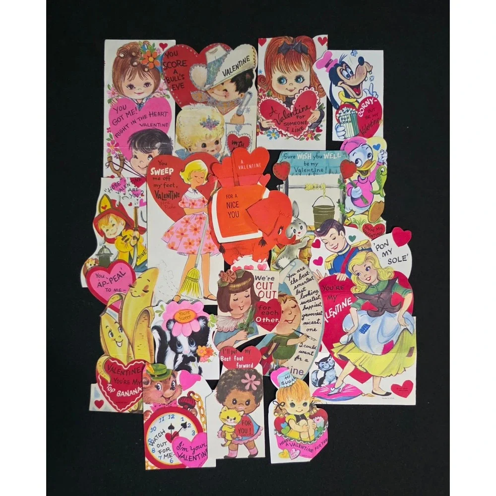 Vintage Valentines Day Cards Lot Disney Donald Duck Mickey Mouse Die Cut 70 pc